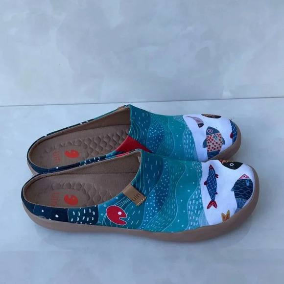 Uin Mens Happy Fish Painted Canvas Slip on Shoes Multicolored Sz 11 - Picture 9 of 13